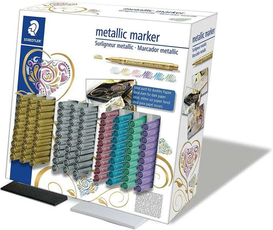 Staedtler Metallic Pen Expositor de 100 Marcadores - Trazo 1.2mm - Tinta Base de Agua - Colores Surt