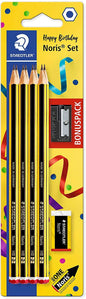 Staedtler Noris 120 Pack de 8 Lapices de Grafito Hexagonales + Goma de Borrar + Sacapuntas - Mina HB