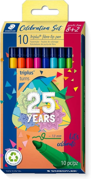 Staedtler Triplus Color 323 Pack de 10 Rotuladores - Trazo 1mm Aprox - Tinta Antisecado - Capuchon V