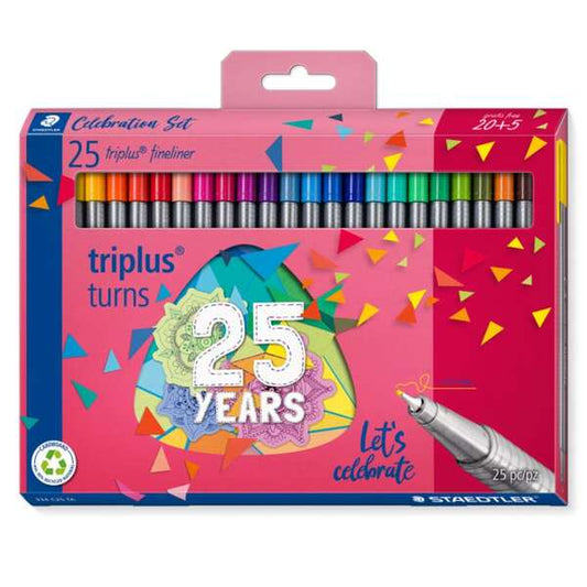 Staedtler Triplus Fineliner 334 Pack de 25 Rotuladores de Punta Fina - Trazo 0.3mm Aprox - Tinta Bas