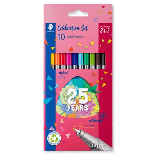 Staedtler Triplus Fineliner 334 Pack de 10 Rotuladores de Punta Fina - Trazo 0.3mm Aprox - Tinta Bas