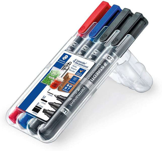 Staedtler Lumocolor 348 Pack de 4 Rotuladores Permanentes de Doble Punta - Secado Rapido - Colores S