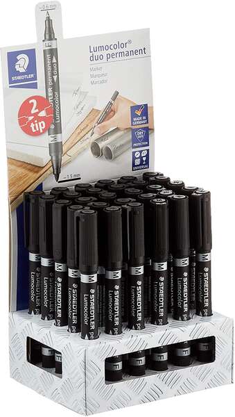 Staedtler Lumocolor 348 Expositor de 30 Rotuladores Permanentes de Doble Punta - Secado Rapido - Col