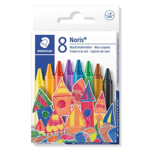 Staedtler Noris 220 Pack de 8 Ceras Redondas - Diametro 8mm - Resistencia a la Rotura - Colores Surt
