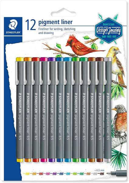 Staedtler Pigment Liner 308 Pack de 12 Rotuladores Calibrados - Trazo 0.5mm - Secado Rapido - Colore