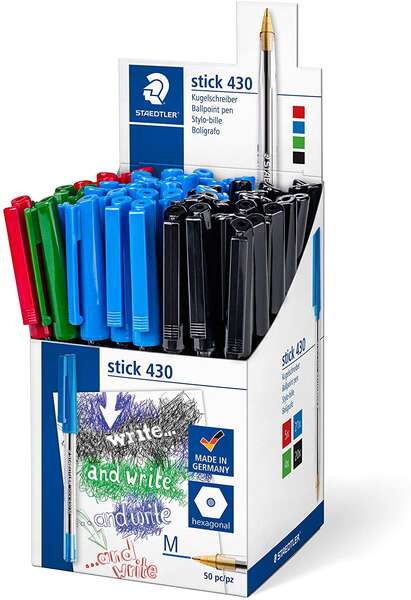 Staedtler Stick 430 Boligrafo de Bola Punta 0.35mm - Tinta Endeleble - Colores Surtidos