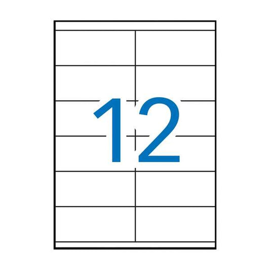 Apli Pack de 1.200 Etiquetas Rectangulares 105x48mm - 100 Hojas por 12 Etiquetas - Adhesivo Permanente - Cantos Rectos - Color Blanco