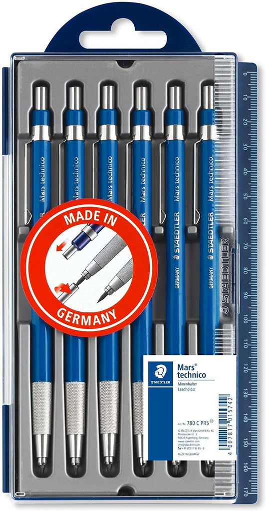 Staedtler Mars Technico 780 Pack de 6 Portaminas Tecnicos - Mina de 2mm - Zona de Agarre Hecha en Me