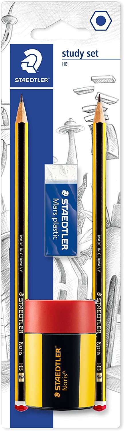 Staedtler 120 Pack de 2 Lapices de Grafito 2HB Hexagonales + 1 Sacapuntas con Deposito + 1 Goma de B