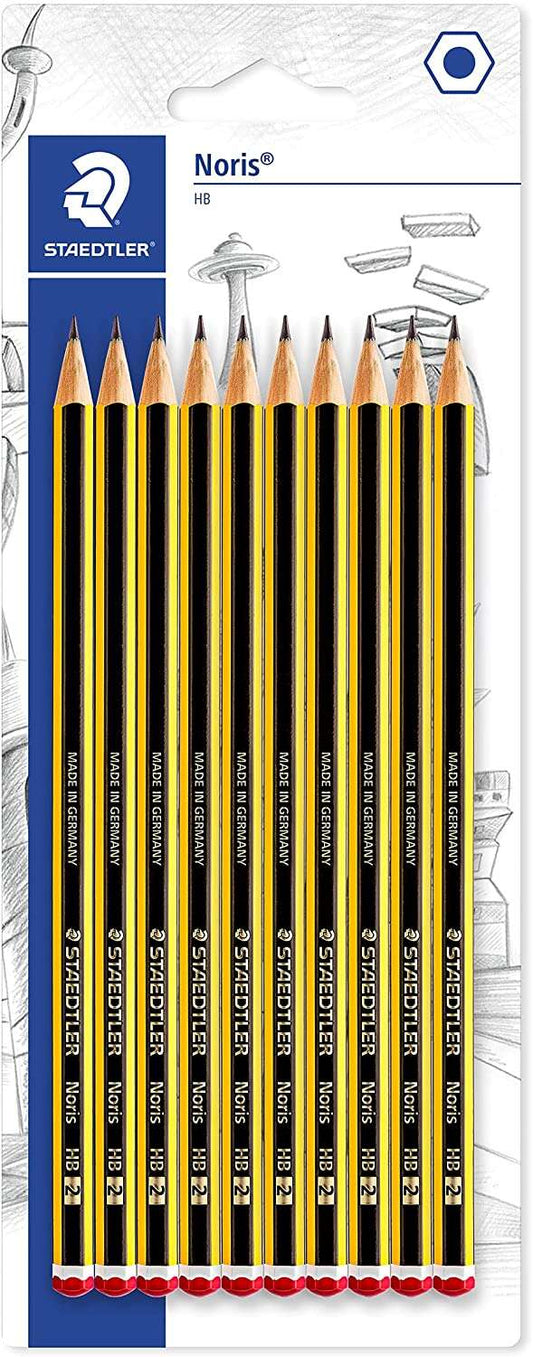 Staedtler Noris 120 Pack de 10 Lapices de Grafito Hexagonales HB - Resistencia a la Rotura - Madera