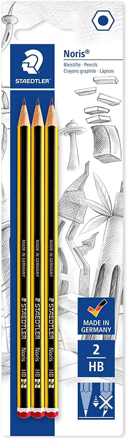 Staedtler Noris 120 Pack de 3 Lapices de Grafitito Hexagonales HB - Resistencia a la Rotura - Madera