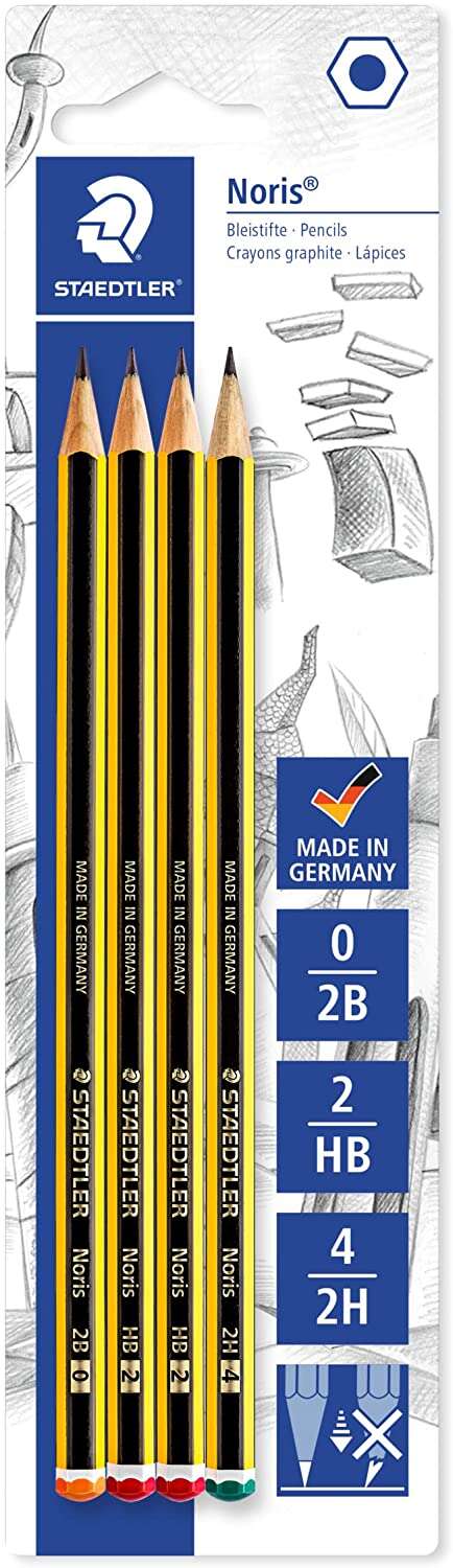 Staedtler Noris 120 Pack de 4 Lapices de Grafito Hexagonales - Graduaciones Surtidas - Resistencia a