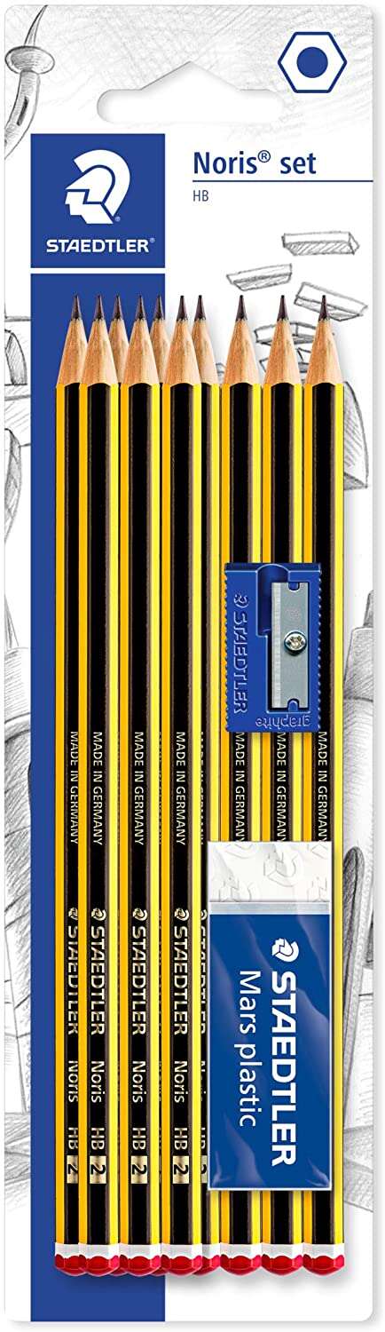 Staedtler Noris 120 Pack de 10 Lapices de Grafito Hexagonales 2HB + 1 Goma de Borrar Plastic 526 50