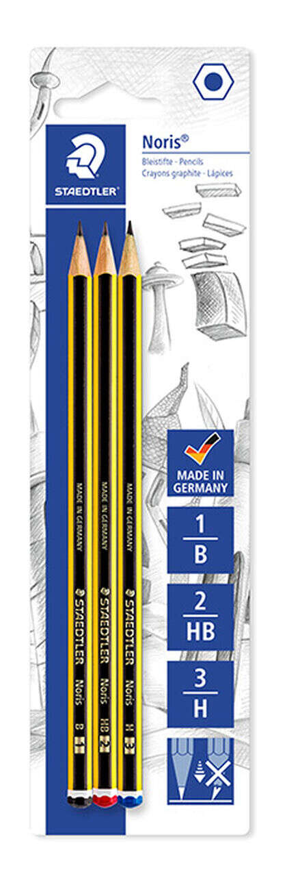Staedtler Noris 120 Pack de 3 Lapices de Grafito Hexagonales - Graduaciones Surtidas - Resistencia a
