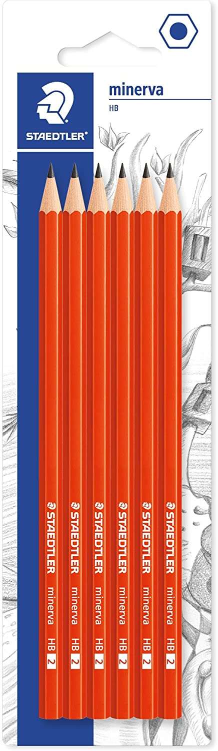 Staedtler Minerva Pack de 6 Lapices de Grafito Hexagonales - Mina 2HB - Madera de Bosques Sostenible