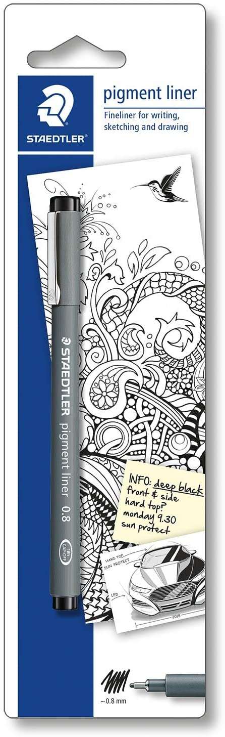 Staedtler Pigment Liner 308 Blister con Rotulador Calibrado - Trazo 0.8mm - Punta Engarzada en Metal