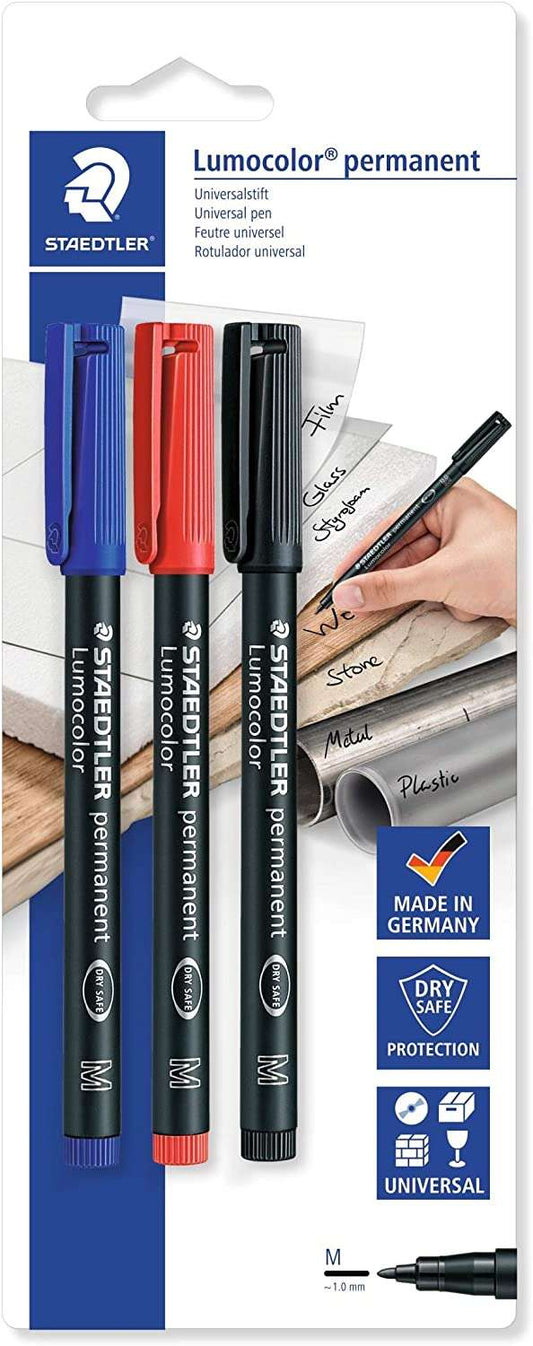 Staedtler Lumocolor Permanent Pen 317 Pack de 3 Rotuladores Permanentes - Trazo de 1mm Aprox - Secad