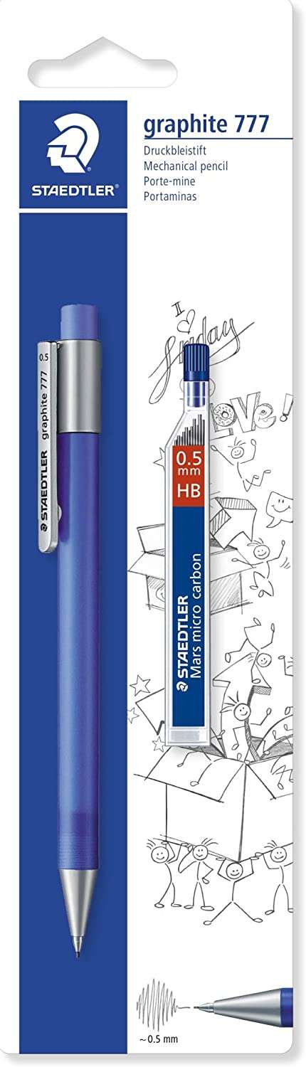 Staedtler Graphite 777 1 Portaminas 0.5mm + 1 Tubo de Minas HB - Cuerpo Engomado - Guia de Mina Anti