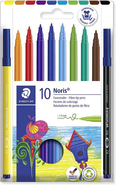 Staedtler 326 Pack de 10 Rotuladores Punta de Fibra - Trazo 1.0mm Aprox - Resistente a la Presion -