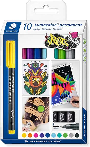 Staedtler Lumocolor 318 C10 Pack de 10 Rotuladores Permanentes - Trazo de 0.6mm Aprox - Secado Rapid