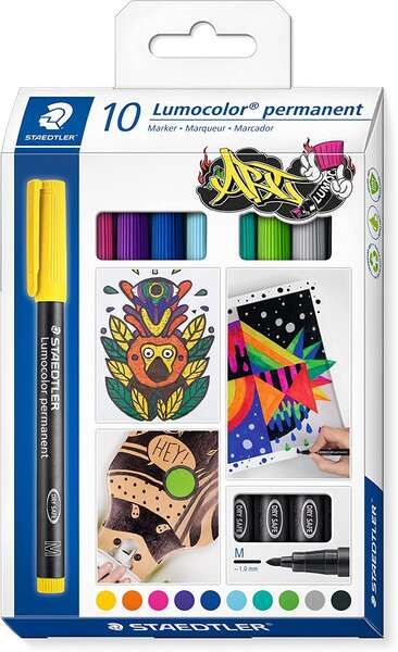 Staedtler Lumocolor 317 Pack de 10 Rotuladores Permanentes - Punta Media Redonda - Trazo 1mm Aprox -
