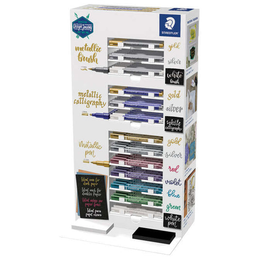 Staedtler Metallic Expositor de 130 Rotuladores de Punta Fina Metalicos - Tinta Base de Agua - Color