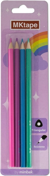 MKtape Pack de 4 Lapices Triangulares de Colores - Mina de 3,0mm - Resistencia a la Rotura - Colores