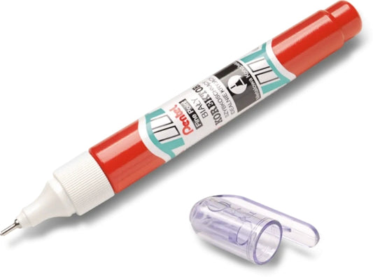 Pentel Boligrafo Corrector 7ml - Secado Rapido - Punta de Valvula Metalica - Cuerpo Color Rojo - Cantidad: 12