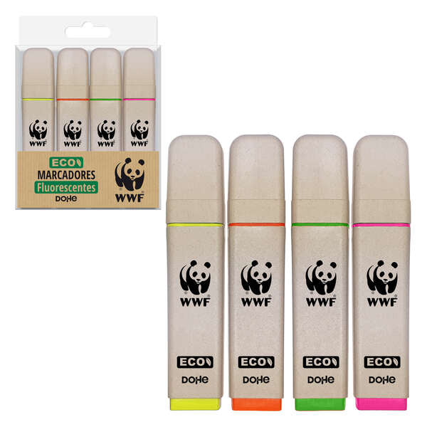 Dohe Pack de 4 Rotuladores Fluorescentes ECO - Punta Biselada - Trazo 1-5mm - Tinta con Base de Agua