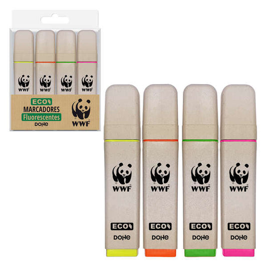 Dohe Pack de 4 Rotuladores Fluorescentes ECO - Punta Biselada - Trazo 1-5mm - Tinta con Base de Agua