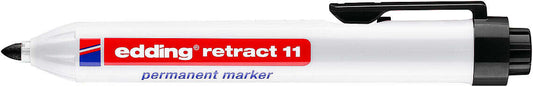 Edding Retract 11 Rotulador Permanente Retractil - Punta Redonda - Trazo entre 1.5 y 3mm - Recargable - Secado Rapido - Color Negro - Cantidad: 10