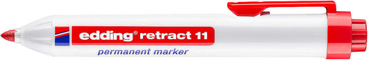 Edding Retract 11 Rotulador Permanente Retractil - Punta Redonda - Trazo entre 1.5 y 3mm - Recargable - Secado Rapido - Color Rojo - Cantidad: 10