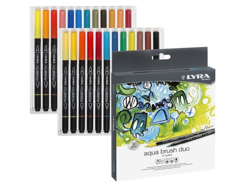 Lyra Aqua Brush Duo Pack 24 Rotuladores de Doble Punta - Punta Pincel 4mm, Punta Fina 2mm - Tinta Ba