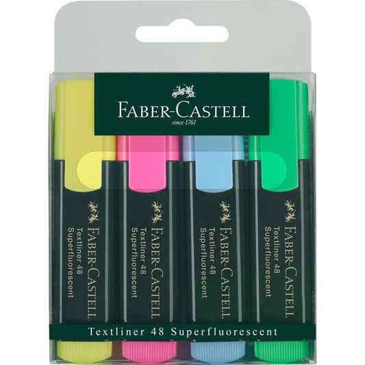 Faber-Castell Textliner 48 Pack de 4 Marcadores Fluorescentes - Punta Biselada - Trazo entre 1.2mm y