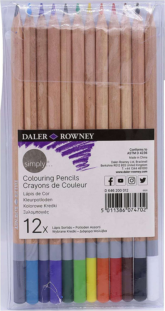 Daler Rowney Simply Pack de 12 Lapices de Colores Redondos - Facil de Afilar - Para Estudiantes y Us