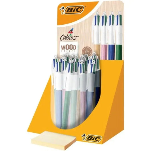 Bic 4 Colours Wood Style Expositor de 30 Boligrafos de Bola Retractiles - Punta Media de 1.0mm - Tin