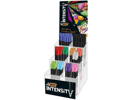 Bic Intensity Fine Expositor de 192 Rotuladores - Punta Fina de 0.8mm - Trazo de 0.4mm - Colores Sur
