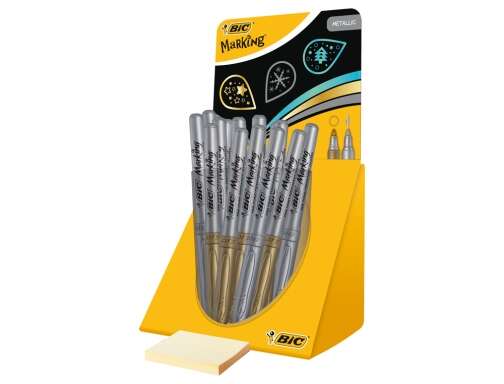 Bic Marking Metallic Expositor de 24 Rotuladores Permanentes - Punta 1.8mm - Trazo 0.8mm - Color Oro