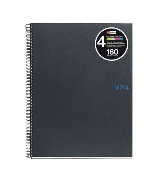 Miquel Rius Notebook4 Cuaderno de Espiral Formato A4 - 160 Hojas de 90gr Microperforadas con 4 Taladros - Cubiertas de Carton Extraduro - Cuadricula 5x5 - Color Gris Oscuro - Cantidad: 5
