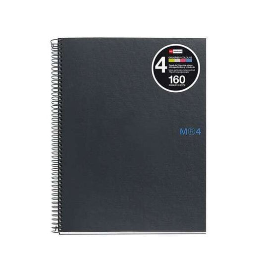 Miquel Rius Notebook4 Cuaderno de Espiral Formato A5 - 160 Hojas de 90gr Microperforadas con 2 Taladros - Cubiertas de Carton Extraduro - Cuadricula 5x5 - Color Gris Oscuro - Cantidad: 5