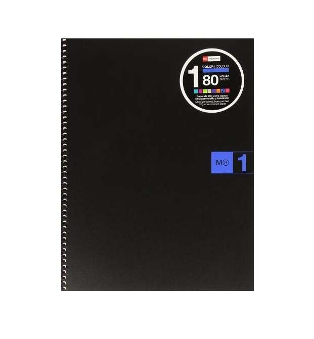 Miquel Rius Notebook1 Cuaderno de Espiral Formato A4 - 80 Hojas Microperforadas con 4 Taladros - Cuadricula 5x5 - Banda de las Hojas Azul - Cubiertas de Polipropileno - Color Negro - Cantidad: 5
