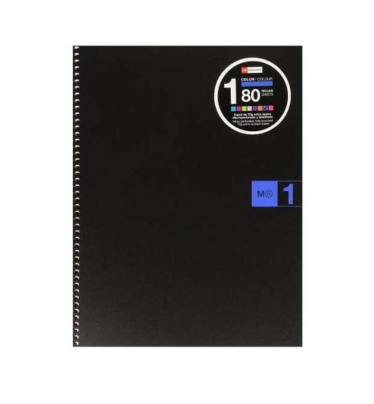 Miquel Rius Notebook1 Cuaderno de Espiral Formato A4 - 80 Hojas Microperforadas con 4 Taladros - Cuadricula 5x5 - Banda de las Hojas Azul - Cubiertas de Polipropileno - Color Negro - Cantidad: 5