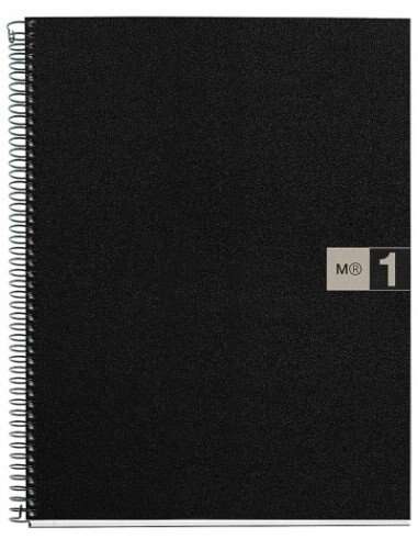 Miquel Rius Notebook1 Cuaderno de Espiral Formato A4 - 80 Hojas Microperforadas con 4 Taladros - Cuadricula 5x5 - Banda de las Hojas Gris - Cubiertas de Polipropileno - Color Negro - Cantidad: 5