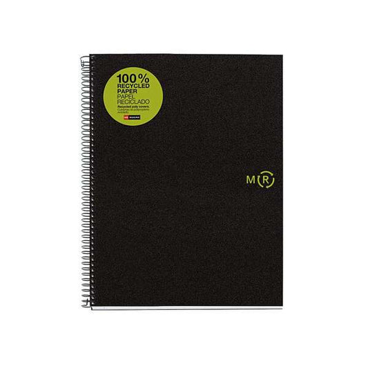 Miquel Rius Notebook4 Eco Cuaderno de Espiral Formato A5 - Papel 100% Recuperado Post-Consumo - 120 Hojas de 80gr Microperforadas con 2 Taladros - Cubiertas de Polipropileno Reciclado - Cuadricula 5x5 - Color Negro - Cantidad: 5
