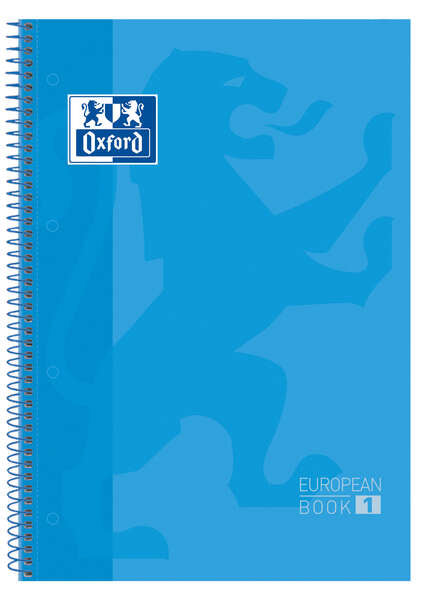 Oxford Europeanbook 1 Cuaderno Espiral Formato A4+ Cuadriculado 5x5mm - 80 Hojas - Banda de Color - Tapa Extradura Brillante - Color Turquesa