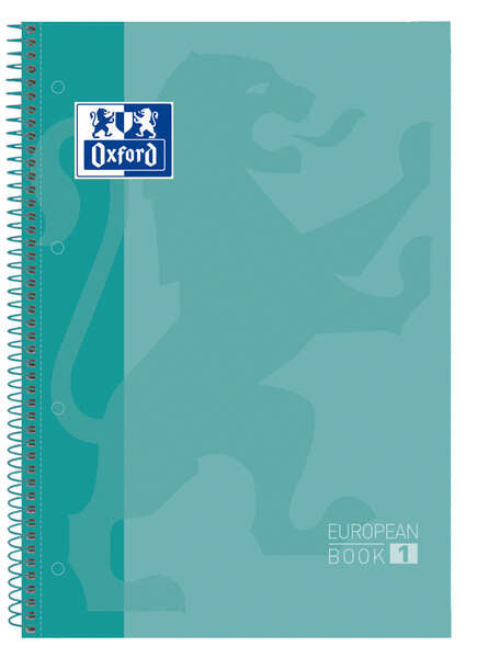 Oxford Europeanbook 1 Cuaderno Espiral Formato A4+ Cuadriculado 5x5mm - 80 Hojas - Banda de Color - Tapa Extradura Brillante - Color Ice Mint