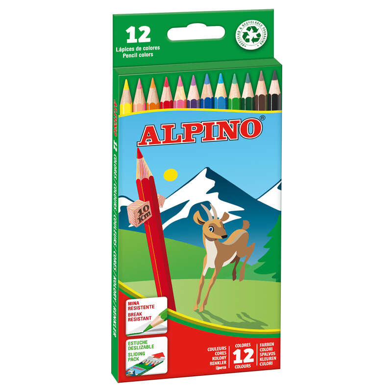 Alpino Pack de 12 Lapices de Colores Hexagonales - Mina de 3mm - Resistente a la Rotura - Bandeja Ex