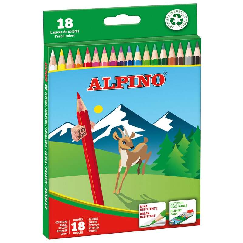 Alpino Pack de 18 Lapices de Colores - Mina de 3mm - Resistente a la Rotura - Bandeja Extraible - Co
