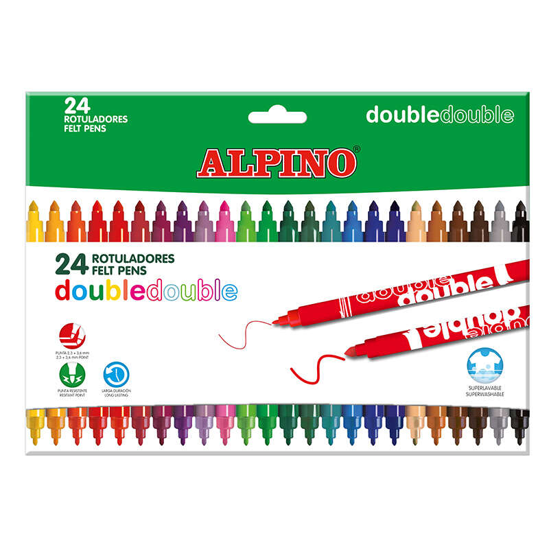 Alpino Pack de 24 Rotuladores de Doble Punta - Caja 20+4 - Pinta Grueso o Fino con un Mismo Rotulado