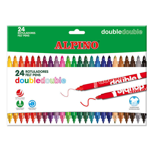 Alpino Pack de 24 Rotuladores de Doble Punta - Caja 20+4 - Pinta Grueso o Fino con un Mismo Rotulado
